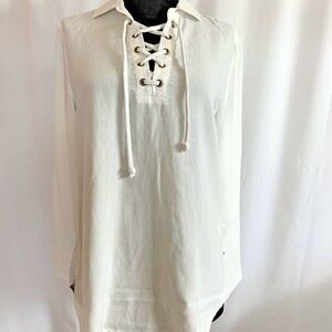 ANTHROPOLOGIE X CLOTH & STONE White Tencel Lace up Top L